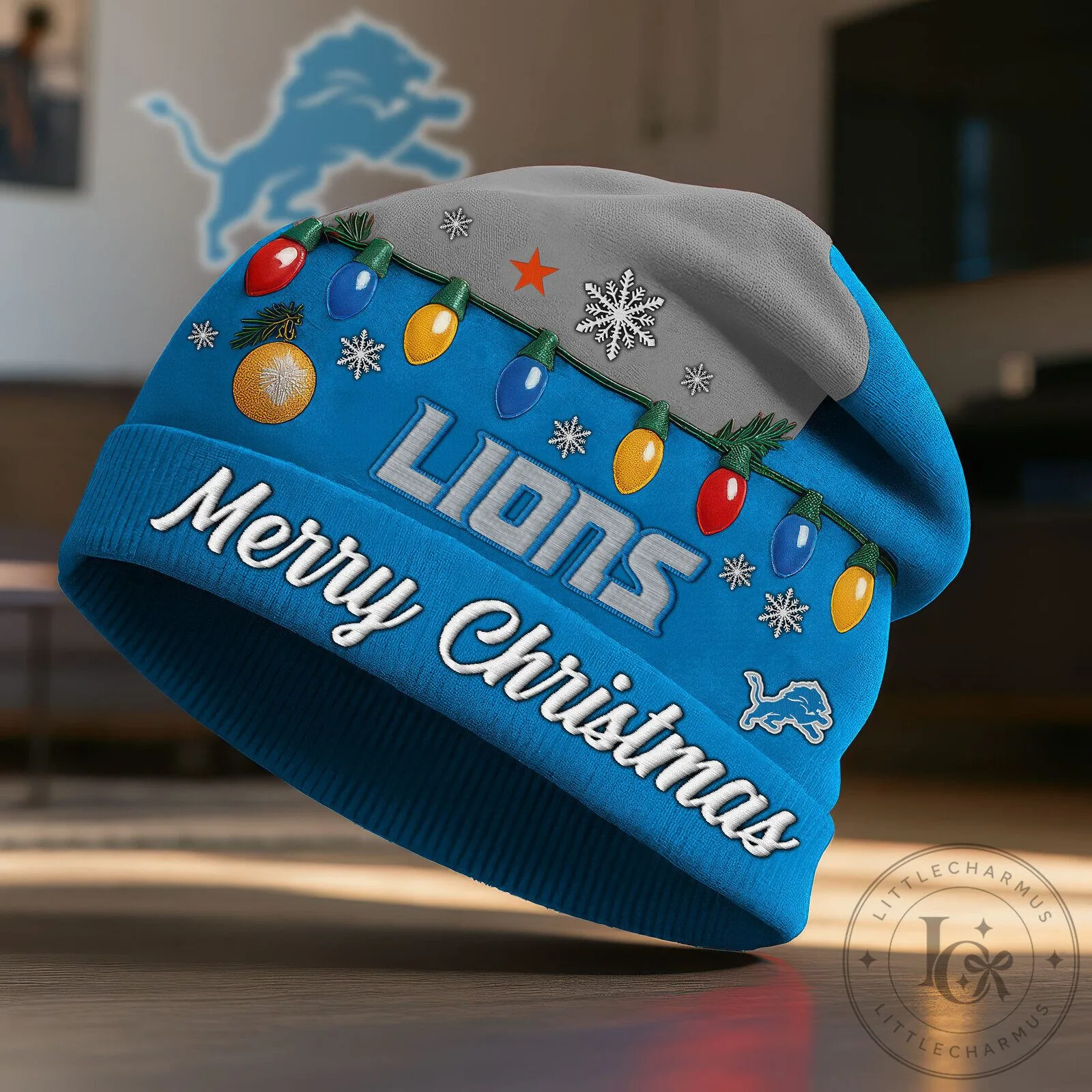 Detroit Lions Merry Christmas Winter Beanie Hat