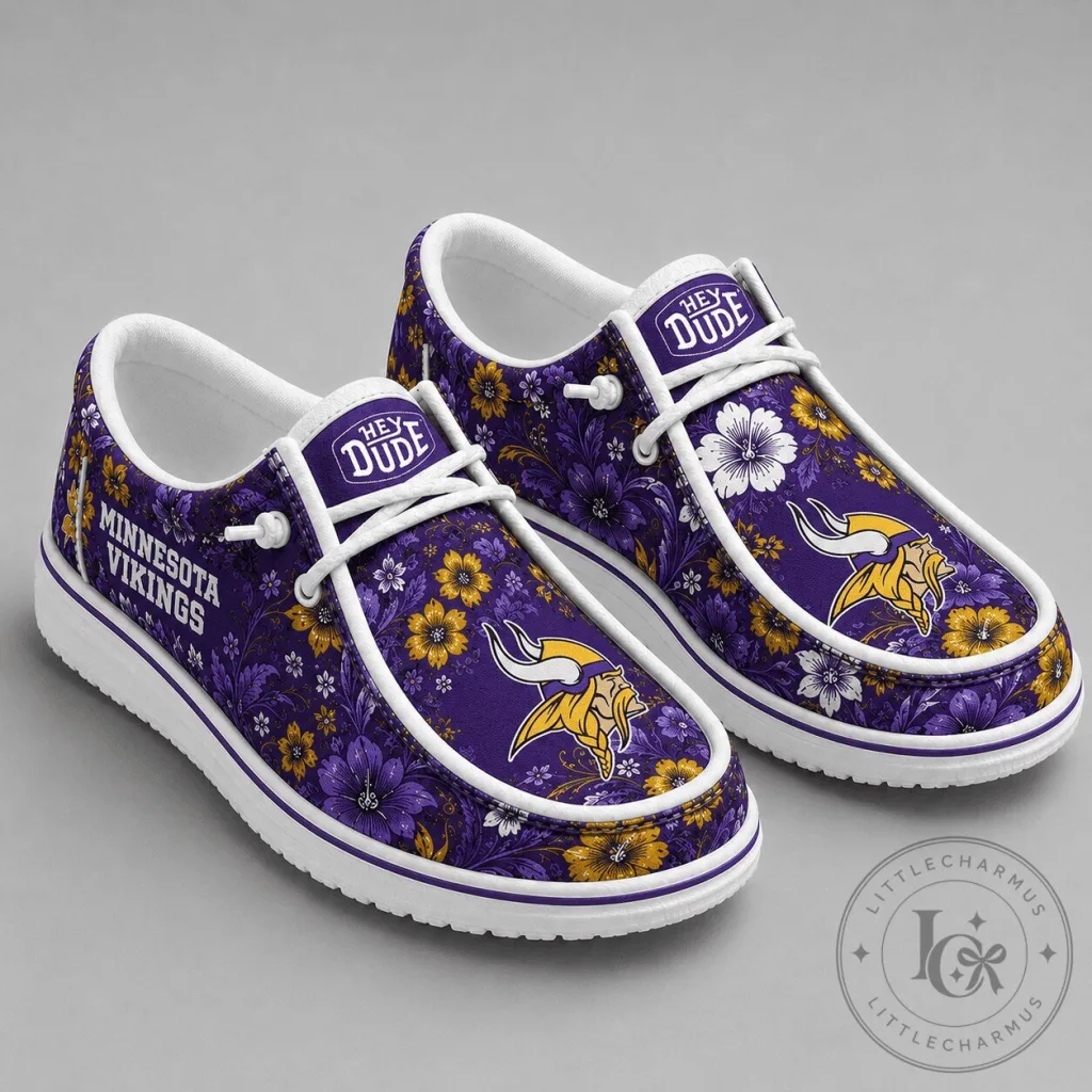 Minnesota Vikings Floral Pattern Hey Dude Style Shoes Minnesota Vikings Floral Pattern Hey Dude Style Shoes