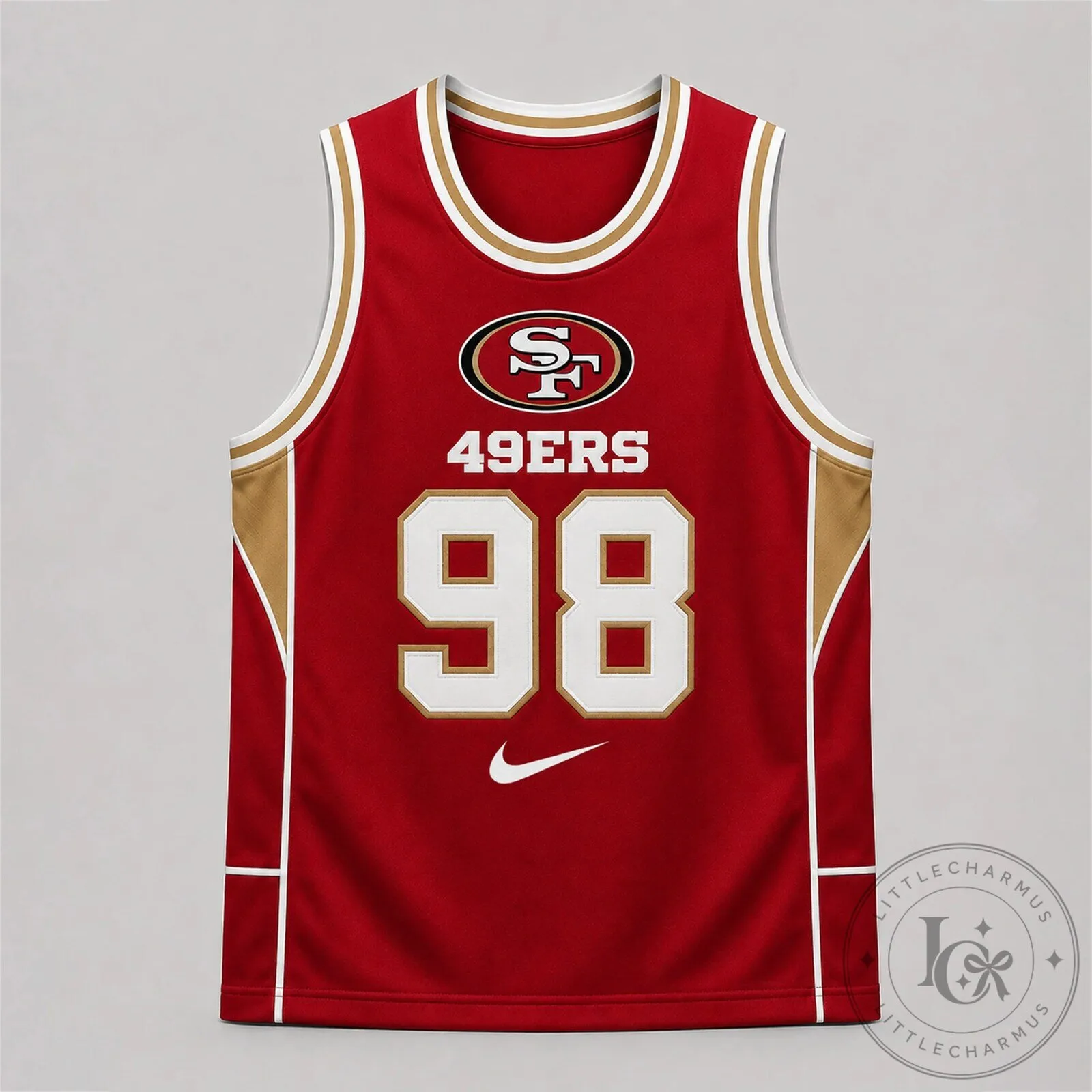 San Francisco 49ers Red and Gold Basketball Jersey Number 98 2 San Francisco 49ers Red and Gold Basketball Jersey Number 98