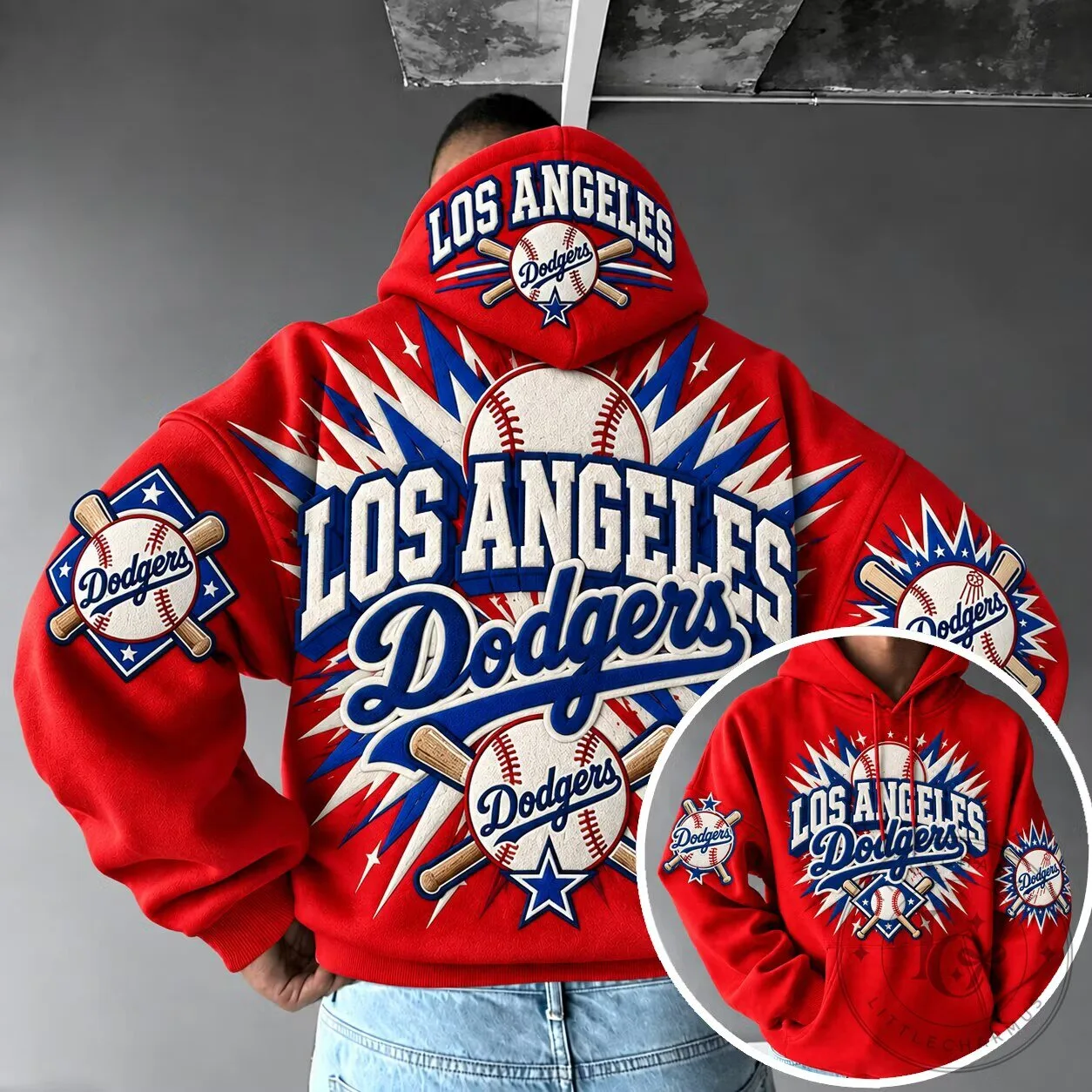 Los Angeles Dodgers Baseball Team Red Oversized Hoodie Sweatshirt