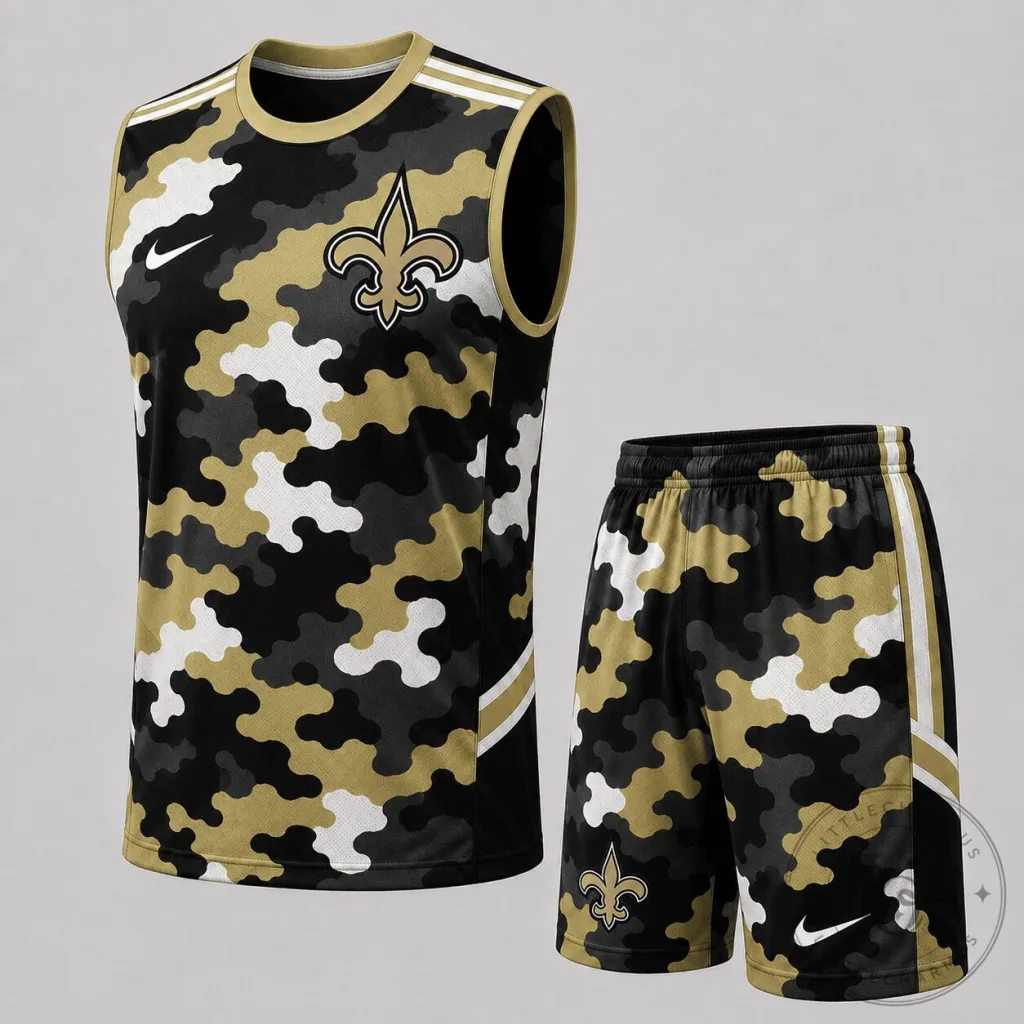 New Orleans Saints Camouflage Pattern Tank Top and Shorts Set New Orleans Saints Camouflage Pattern Tank Top and Shorts Set