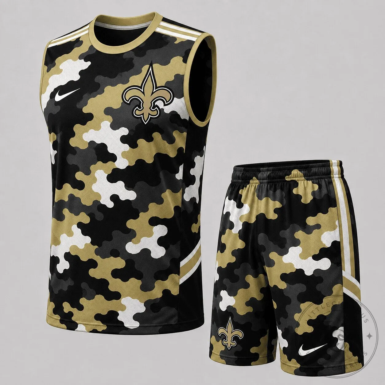 New Orleans Saints Camouflage Pattern Tank Top and Shorts Set 5 New Orleans Saints Camouflage Pattern Tank Top and Shorts Set