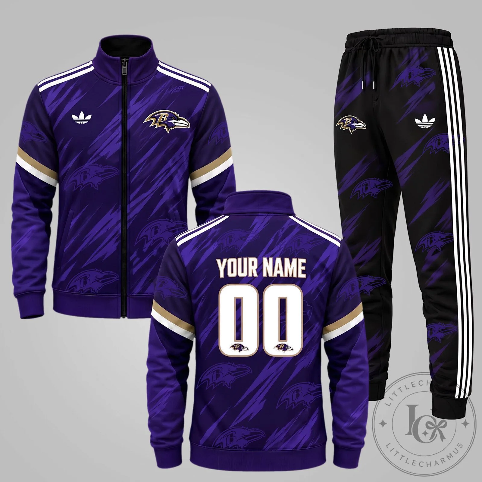 Baltimore Ravens Personalized Purple and Black Tracksuit Jacket and Pants Set