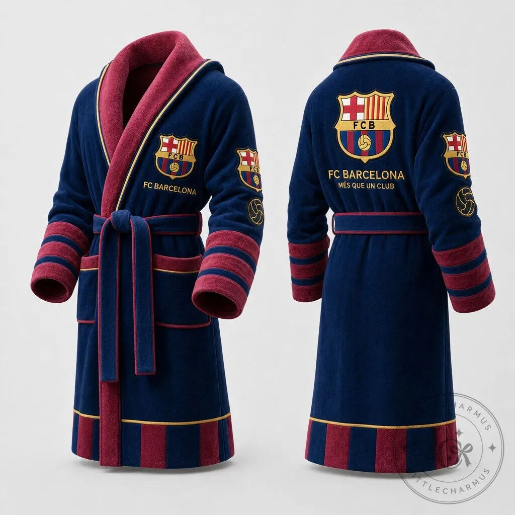 FC Barcelona Football Club Soccer Team Logo Bathrobe