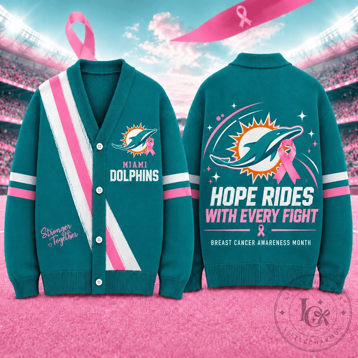 Cardigan for Breast Cancer Awareness by Miami Dolphins - Hope Rides With Every Fight