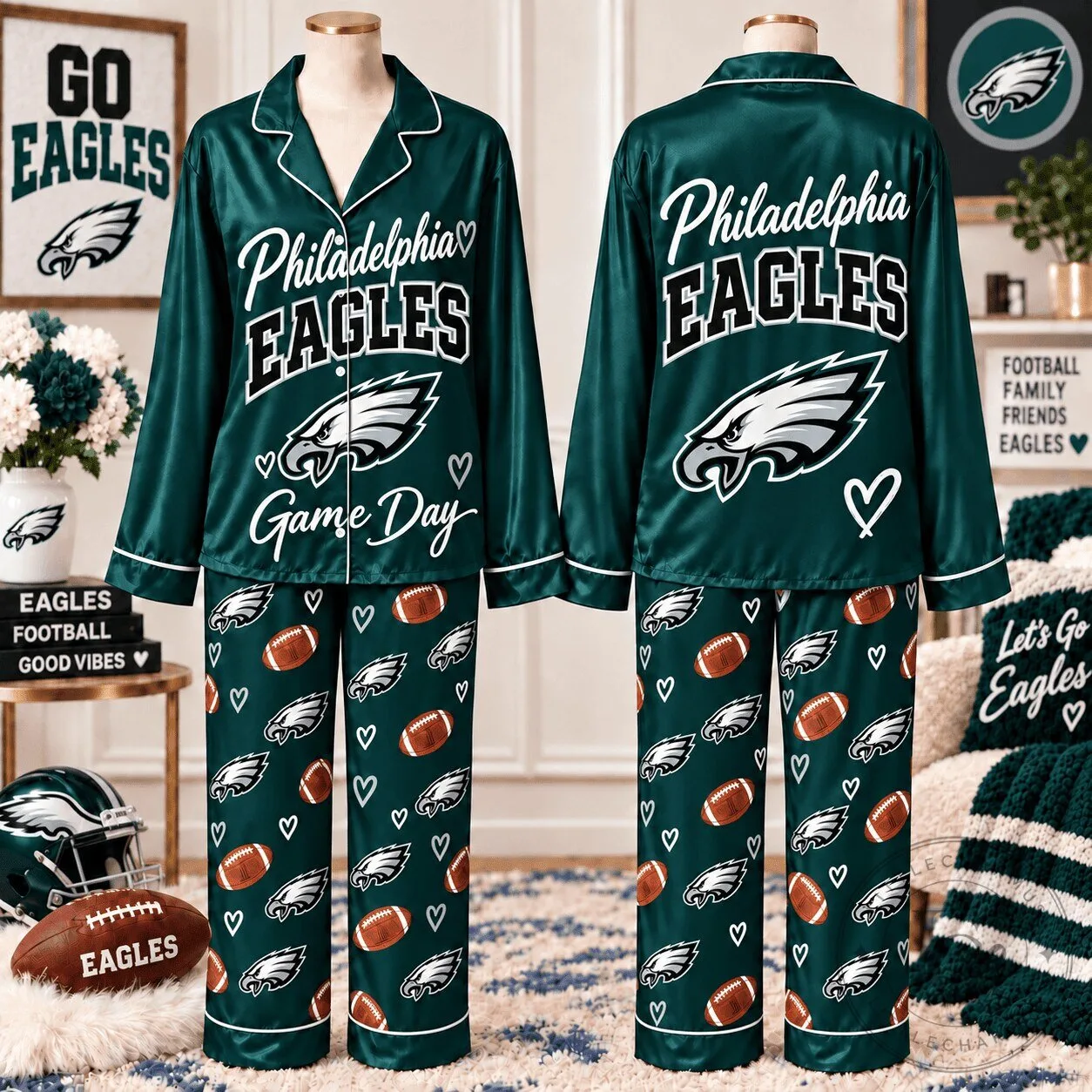Philadelphia Eagles Game Day Football Fan Pajamas Set 1 Philadelphia Eagles Game Day Football Fan Pajamas Set