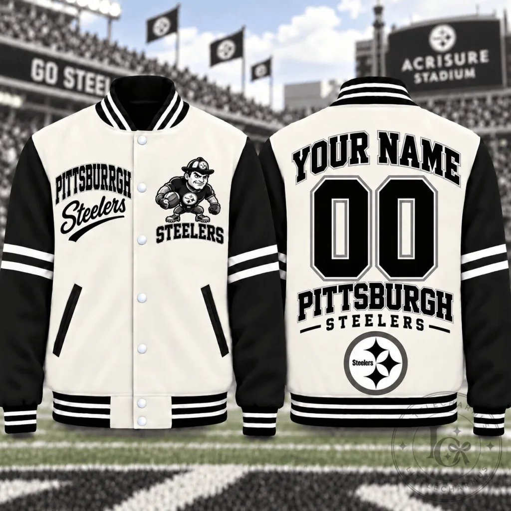 Pittsburgh Steelers Personalized Name and Number Varsity Jacket Pittsburgh Steelers Personalized Name and Number Varsity Jacket