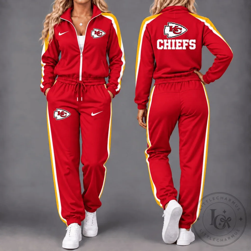 Kansas City Chiefs Women's Red and Gold Stripe Full-Zip Tracksuit Set Kansas City Chiefs Women's Red and Gold Stripe Full-Zip Tracksuit Set