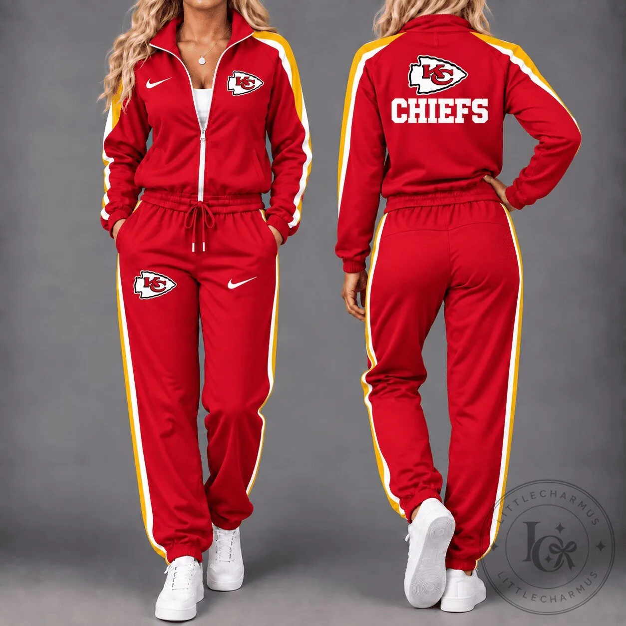 Kansas City Chiefs Women's Red and Gold Stripe Full-Zip Tracksuit Set
