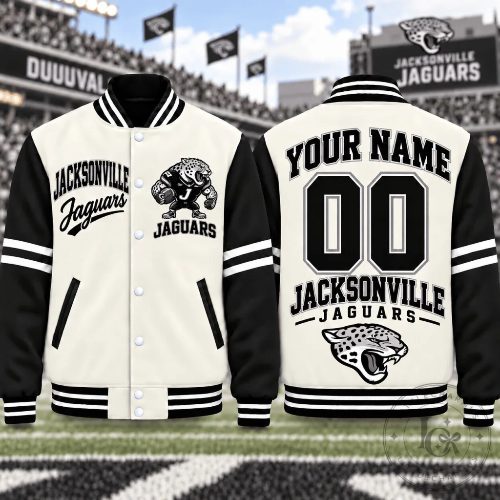 Varsity Jacket with Custom Name and Number for Jacksonville Jaguars Fans Varsity Jacket with Custom Name and Number for Jacksonville Jaguars Fans