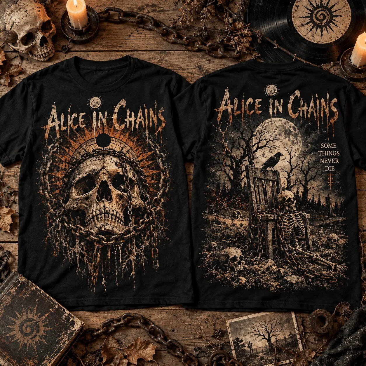 Alice In Chains Dark Chains Skull Graphic Black Band T-Shirt 2 Alice In Chains Dark Chains Skull Graphic Black Band T-Shirt