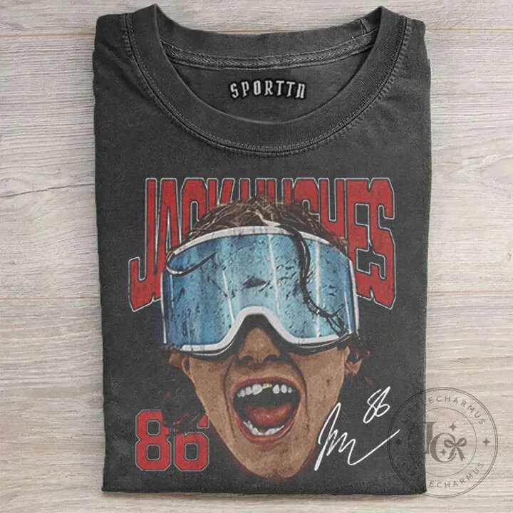 Jack Hughes Vintage Ski Goggles Portrait Graphic T-Shirt