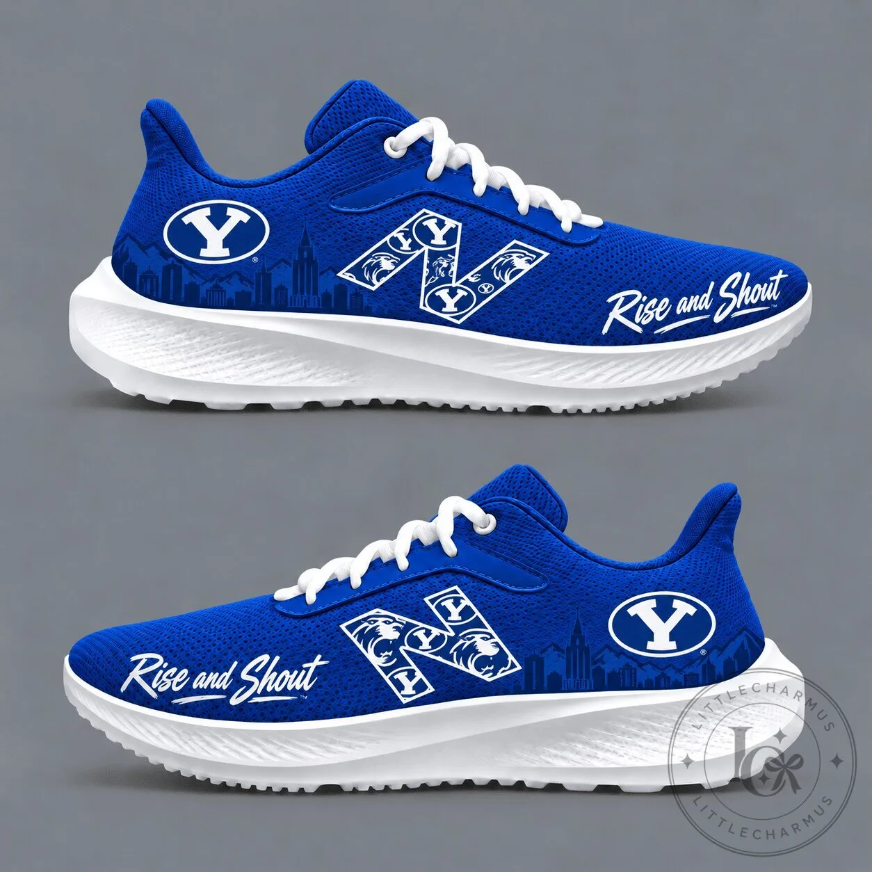 BYU Cougars College Football Team Logo Blue Running Shoes