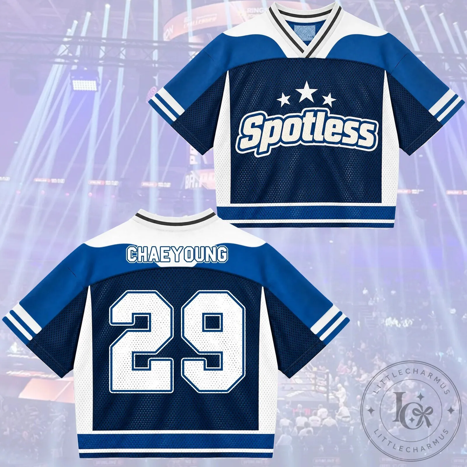 Spotless Chaeyoung Number 29 Blue and White K-Pop Hockey Jersey