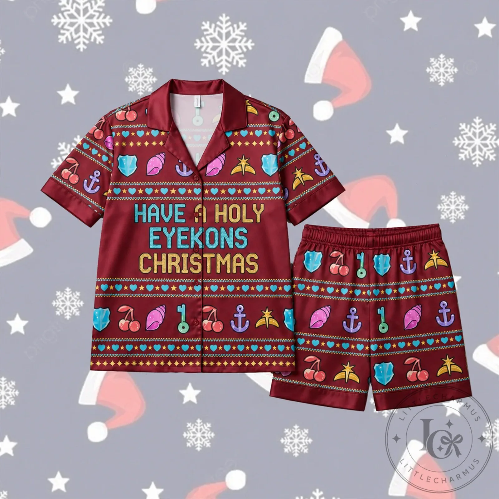 Have A Holy Eyekons Christmas Festive Pattern Hawaiian Shirt and Shorts Set