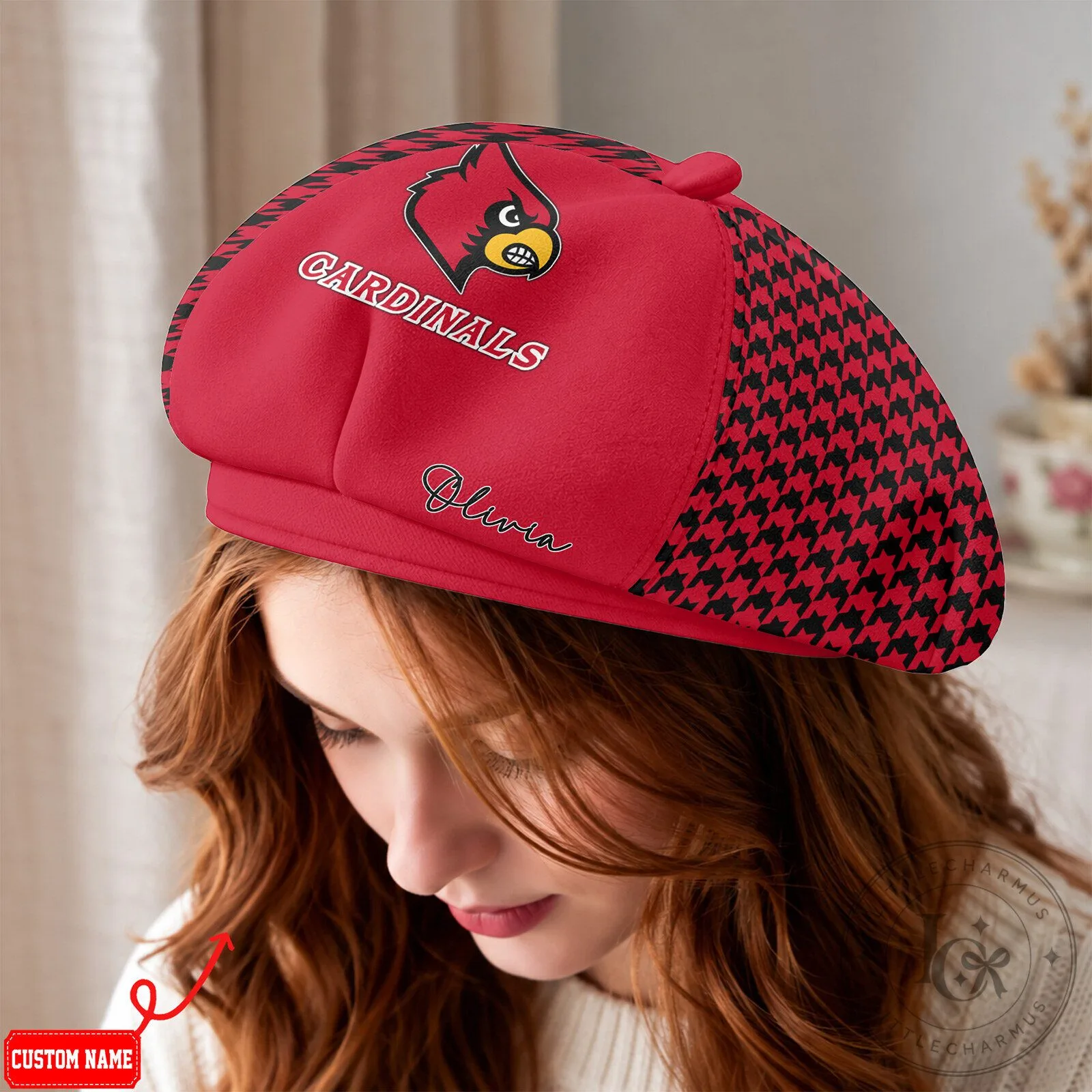 Louisville Cardinals NCAA Women's Custom Name Red Beret Hat