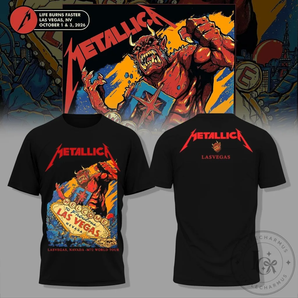 Metallica M72 World Tour Las Vegas Concert Life Burns Faster T-Shirt Metallica M72 World Tour Las Vegas Concert Life Burns Faster T-Shirt