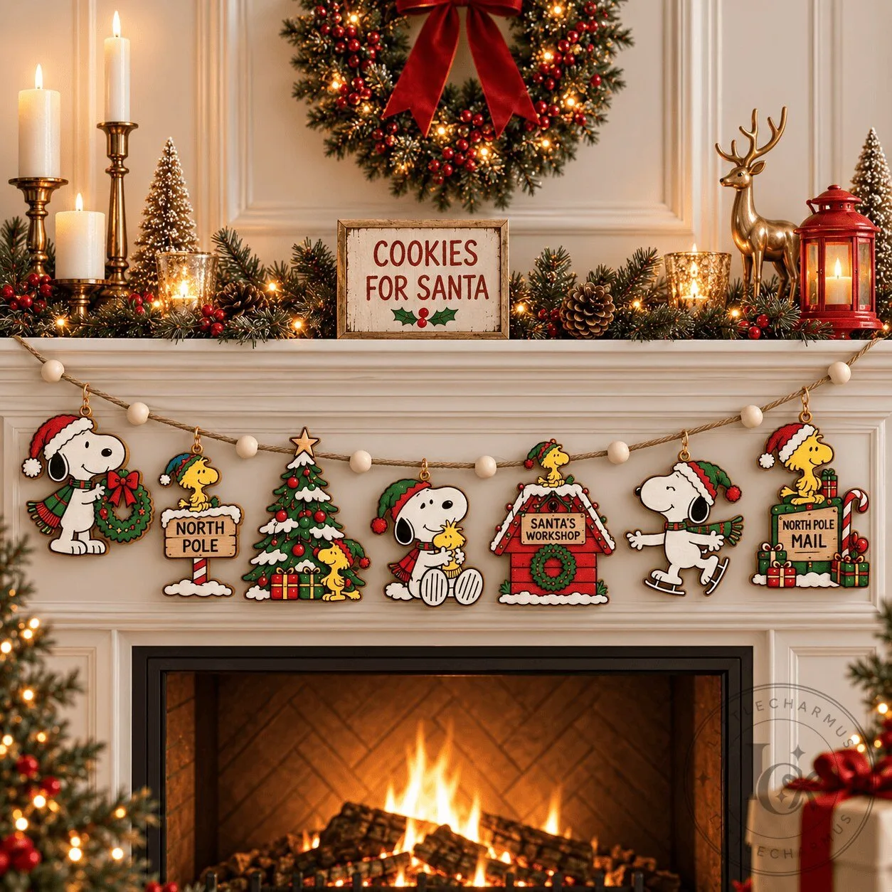 Snoopy Peanuts Christmas Wooden Garland