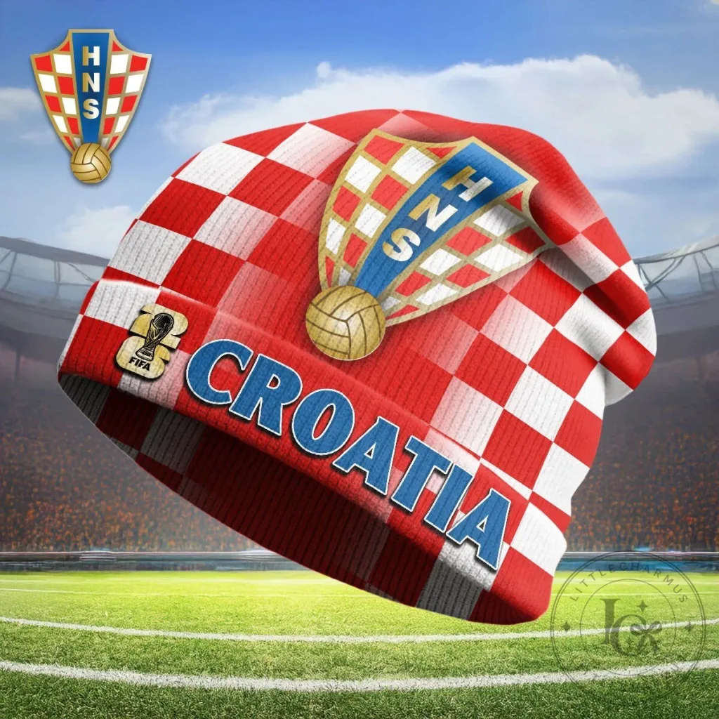 Croatia National Football Team Red Checkered Winter Beanie Hat Croatia National Football Team Red Checkered Winter Beanie Hat