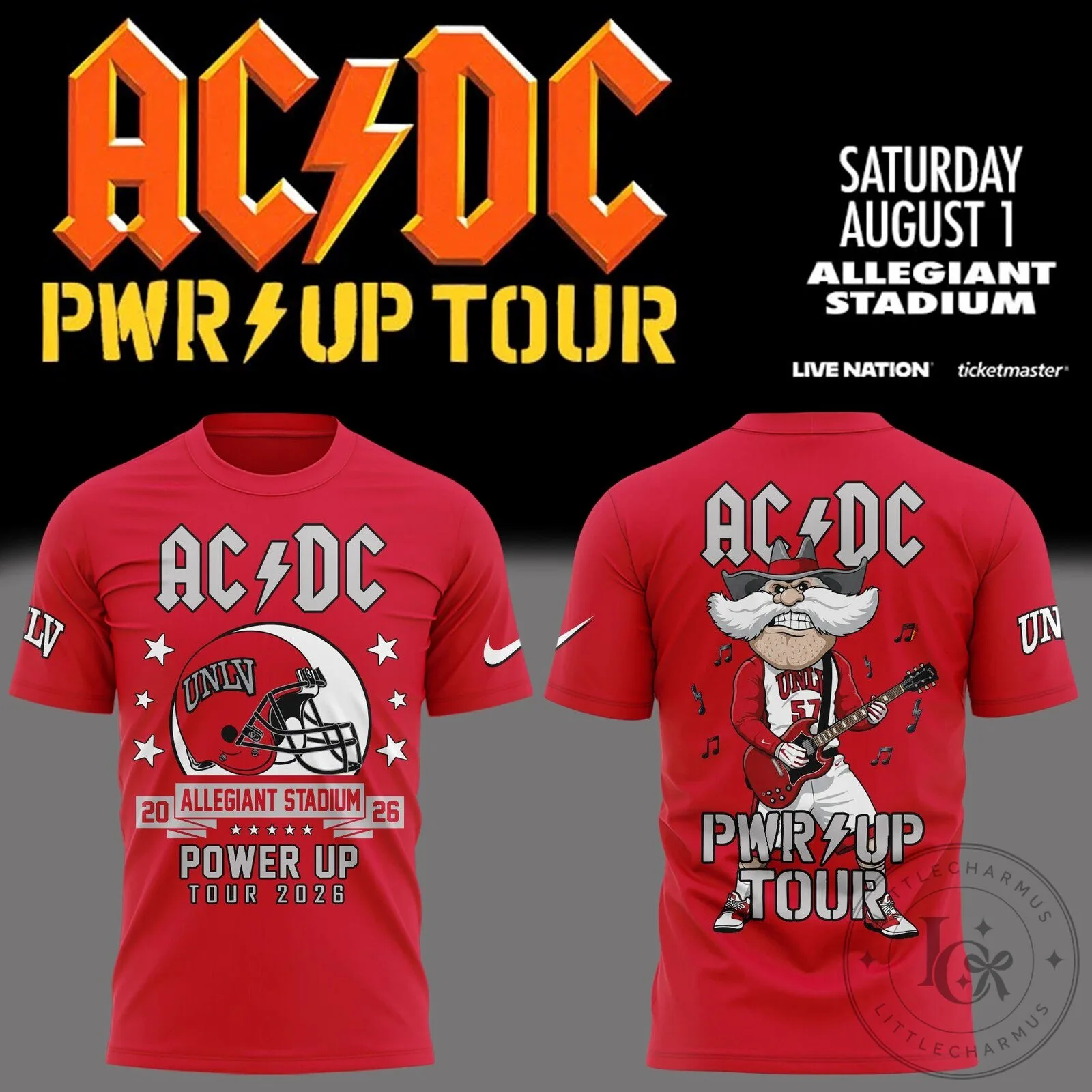 UNLV Football AC/DC Power Up Tour Allegiant Stadium Red T-Shirt