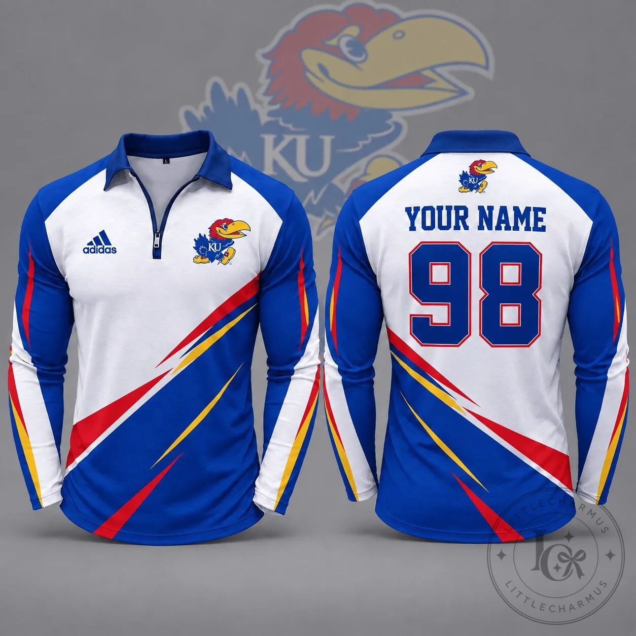 Kansas Jayhawks Personalized Name and Number Dynamic Strike Long Sleeve Polo Shirt