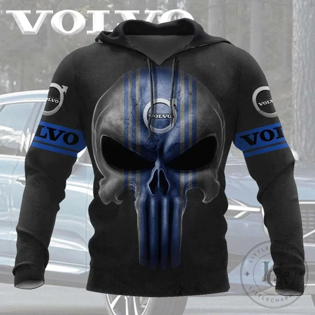 Volvo Punisher Skull Blue Stripe Car Logo Hoodie