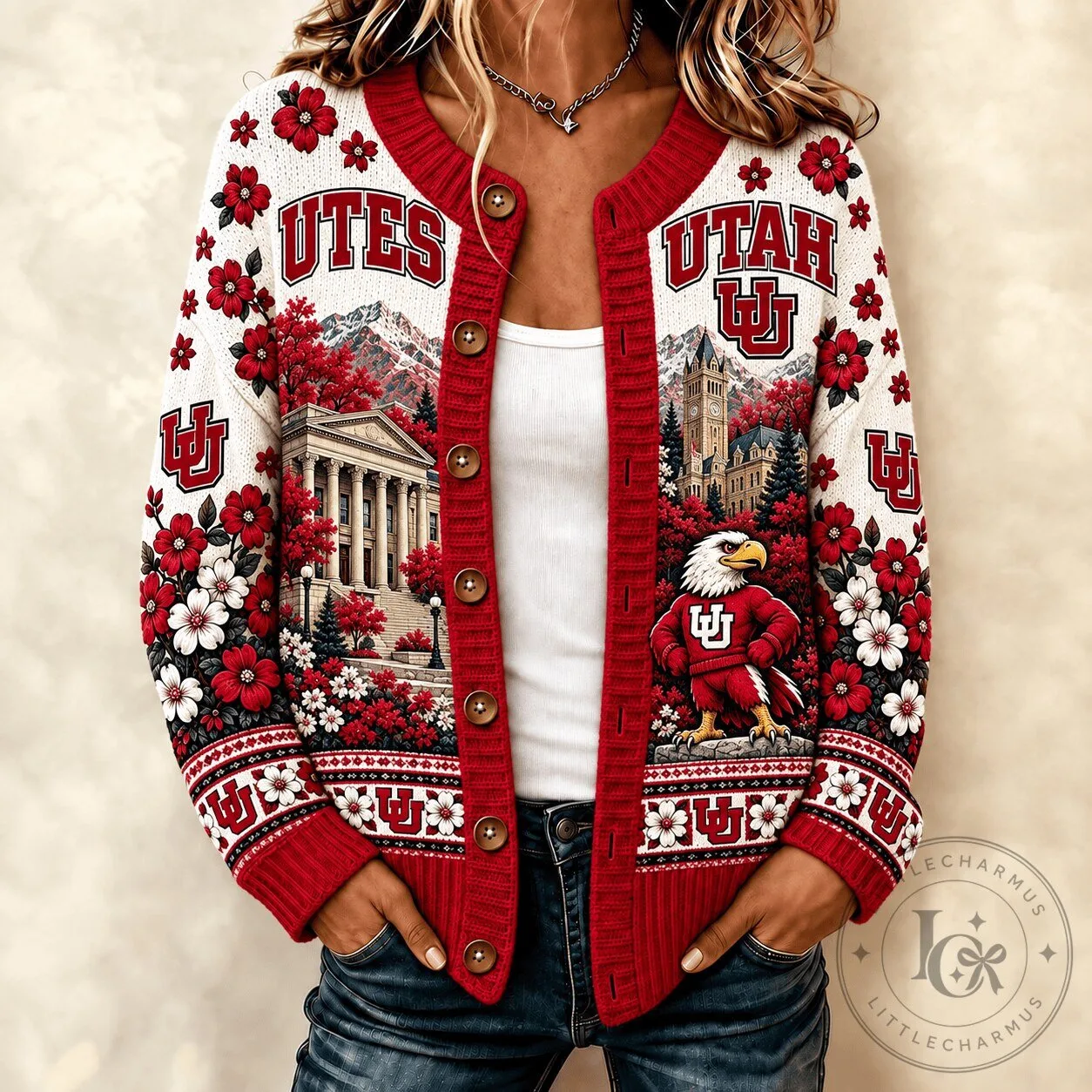 Utah Utes NCAA Heritage Floral Cardigan Sweater for Women 1 Utah Utes NCAA Heritage Floral Cardigan Sweater for Women