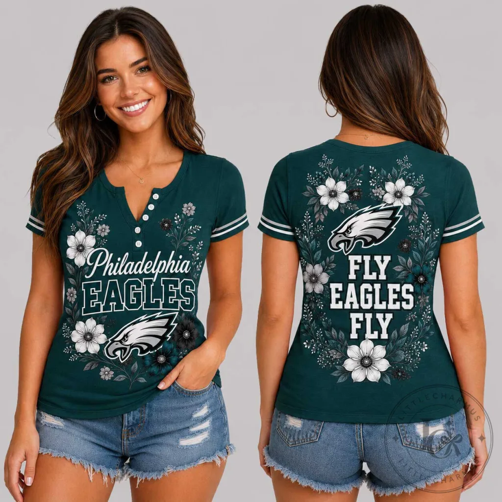 Philadelphia Eagles Fly Eagles Fly Floral Women's Game Day T-Shirt Philadelphia Eagles Fly Eagles Fly Floral Women's Game Day T-Shirt