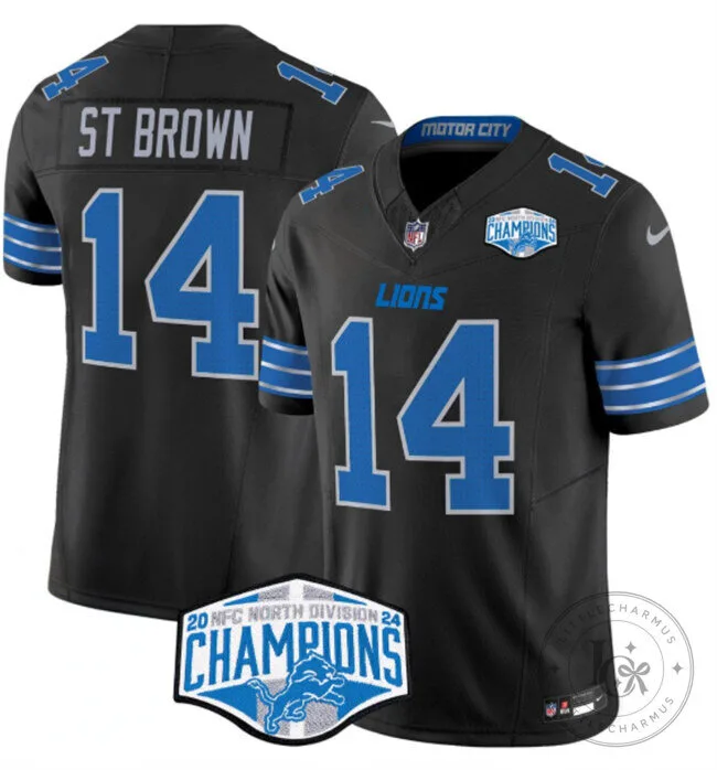 Amon-Ra St. Brown Detroit Lions 2024 NFC North Champions Black Football Jersey