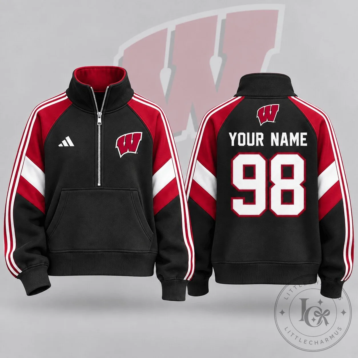 Wisconsin Badgers Personalized Quarter Zip Pullover Jacket
