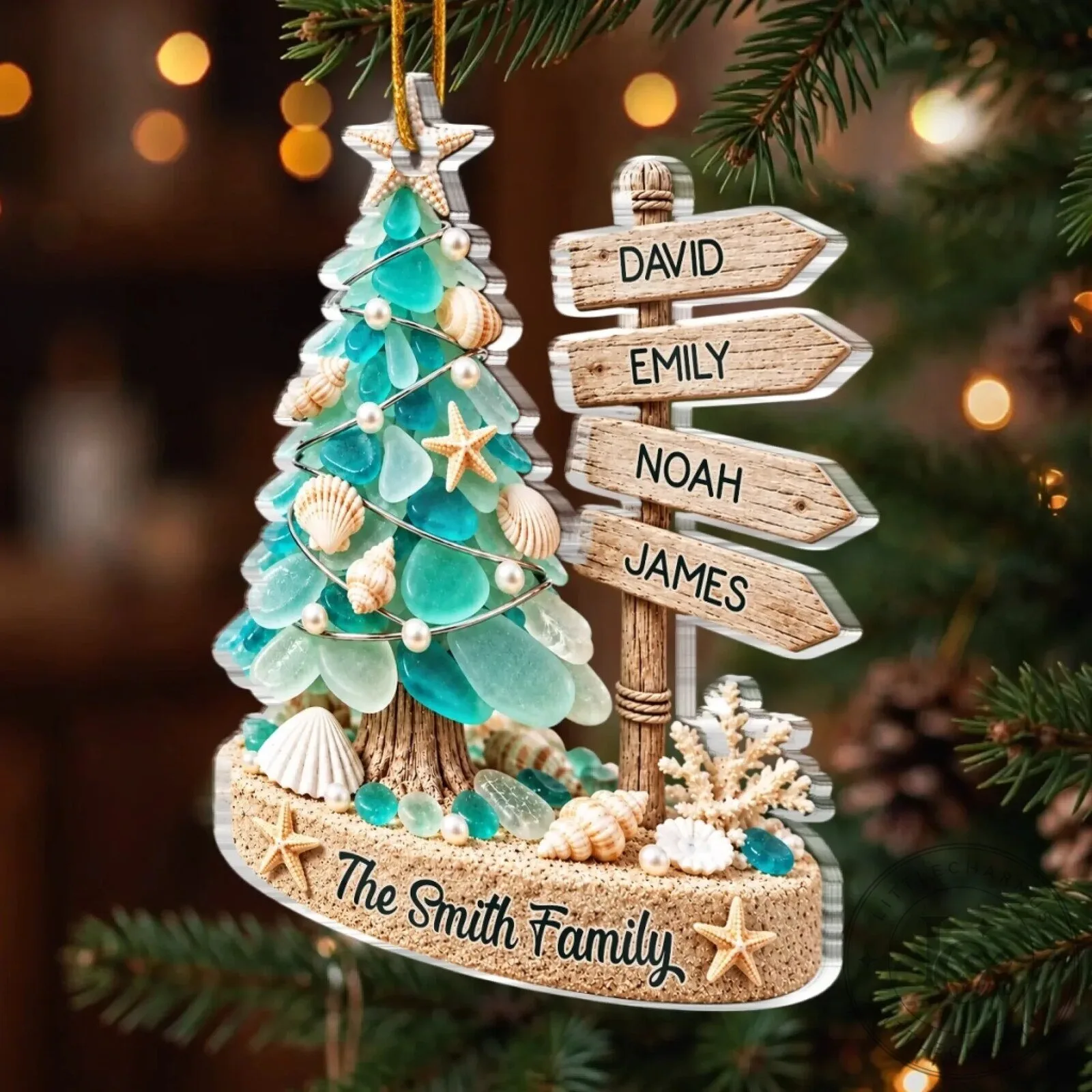Personalized Beach Christmas Tree Family Name Acrylic Ornament 10 Personalized Beach Christmas Tree Family Name Acrylic Ornament