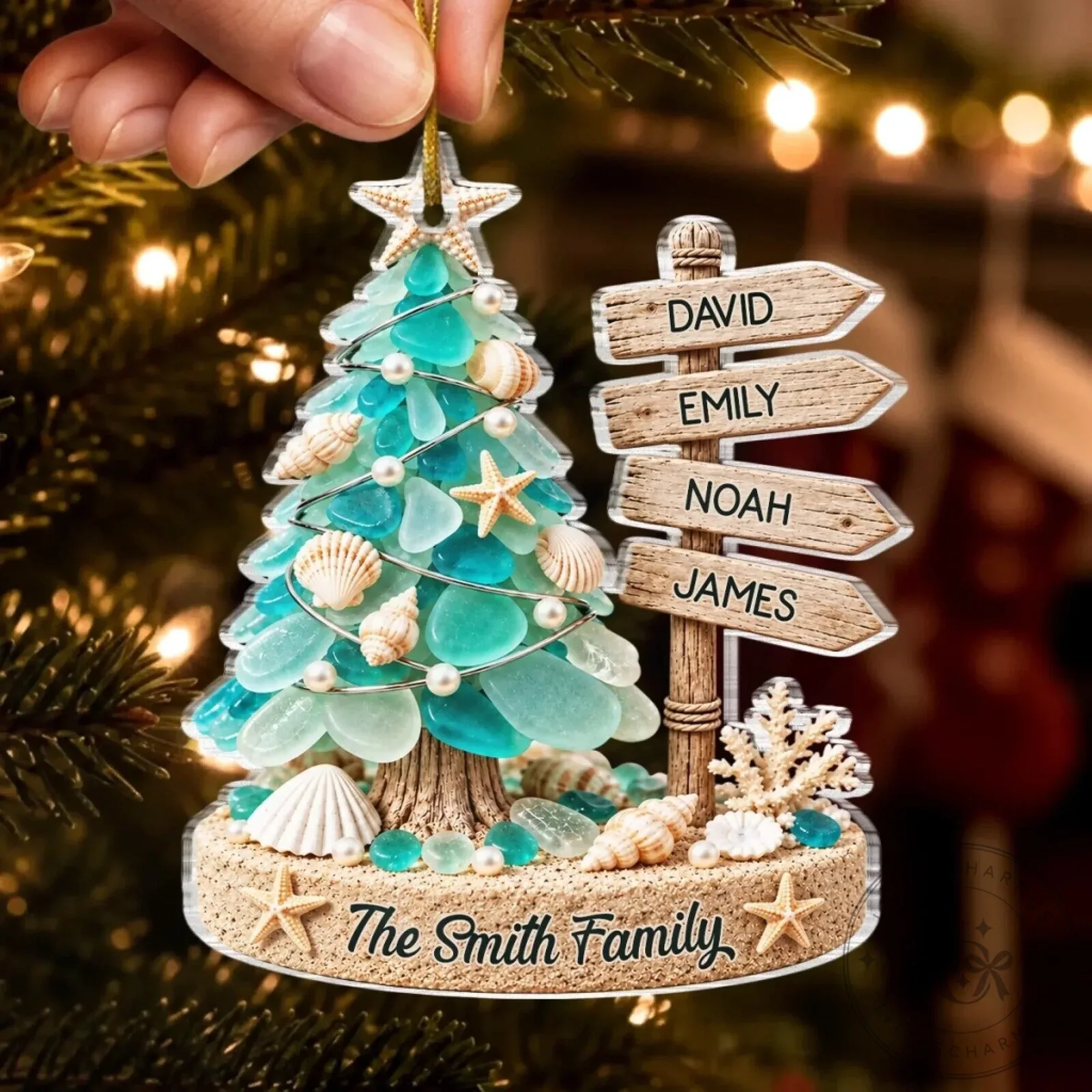 Personalized Beach Christmas Tree Family Name Acrylic Ornament 11 Personalized Beach Christmas Tree Family Name Acrylic Ornament