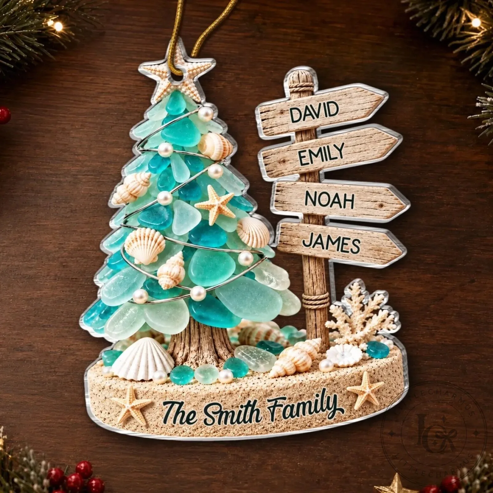 Personalized Beach Christmas Tree Family Name Acrylic Ornament 12 Personalized Beach Christmas Tree Family Name Acrylic Ornament