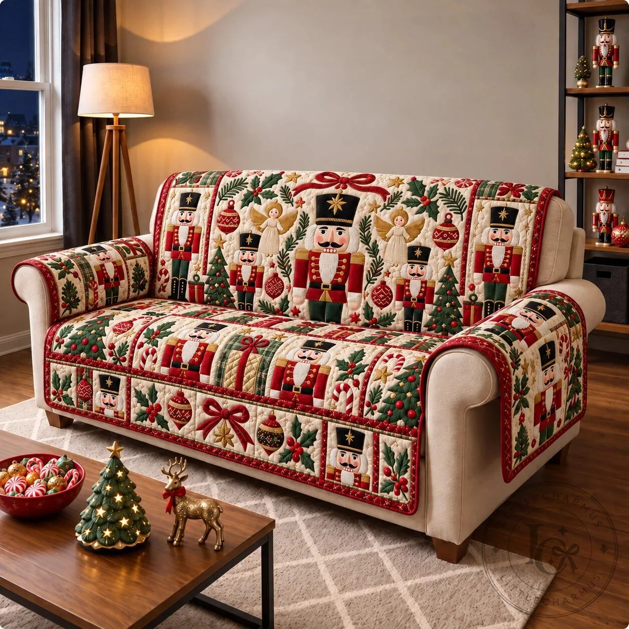 Nutcracker Christmas Celebration Quilted Sofa Cover