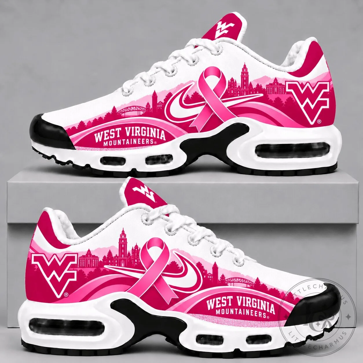 West Virginia Mountaineers Pink Ribbon Breast Cancer Awareness Sneakers