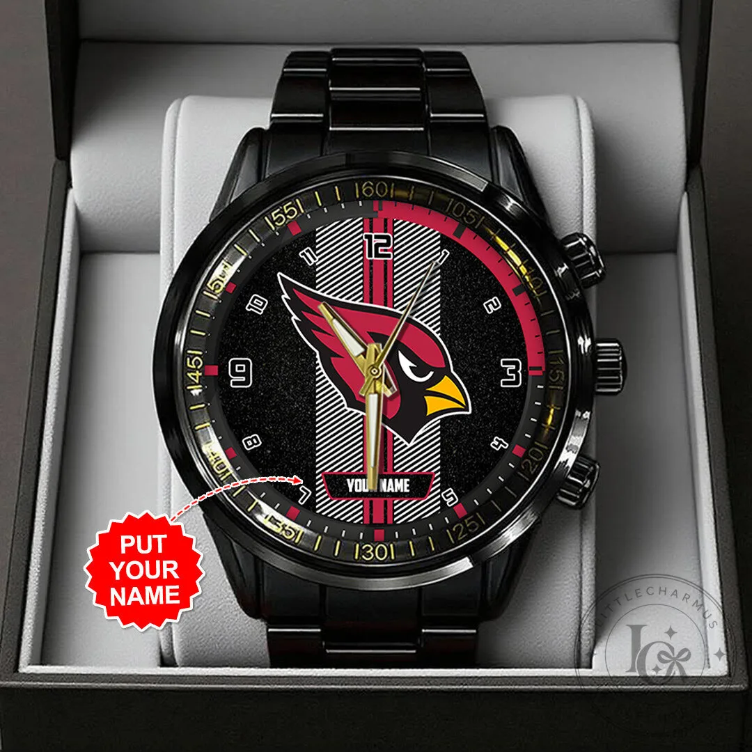 Arizona Cardinals Personalized Black Stainless Steel Watch