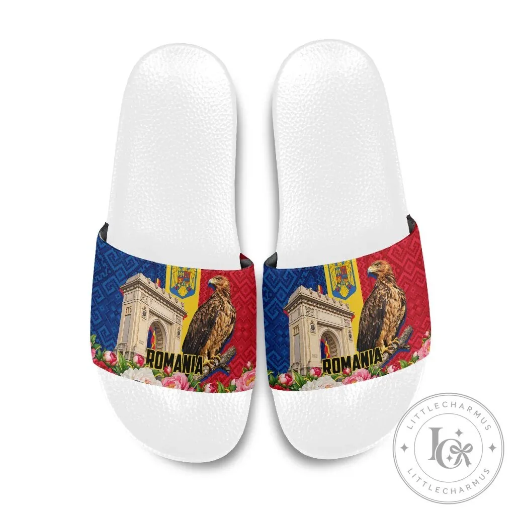 Romania Flag Eagle Arcul de Triumf Floral Peony Pattern Slide Sandals 12 Romania Flag Eagle Arcul de Triumf Floral Peony Pattern Slide Sandals