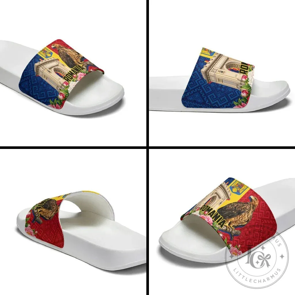 Romania Flag Eagle Arcul de Triumf Floral Peony Pattern Slide Sandals 15 Romania Flag Eagle Arcul de Triumf Floral Peony Pattern Slide Sandals