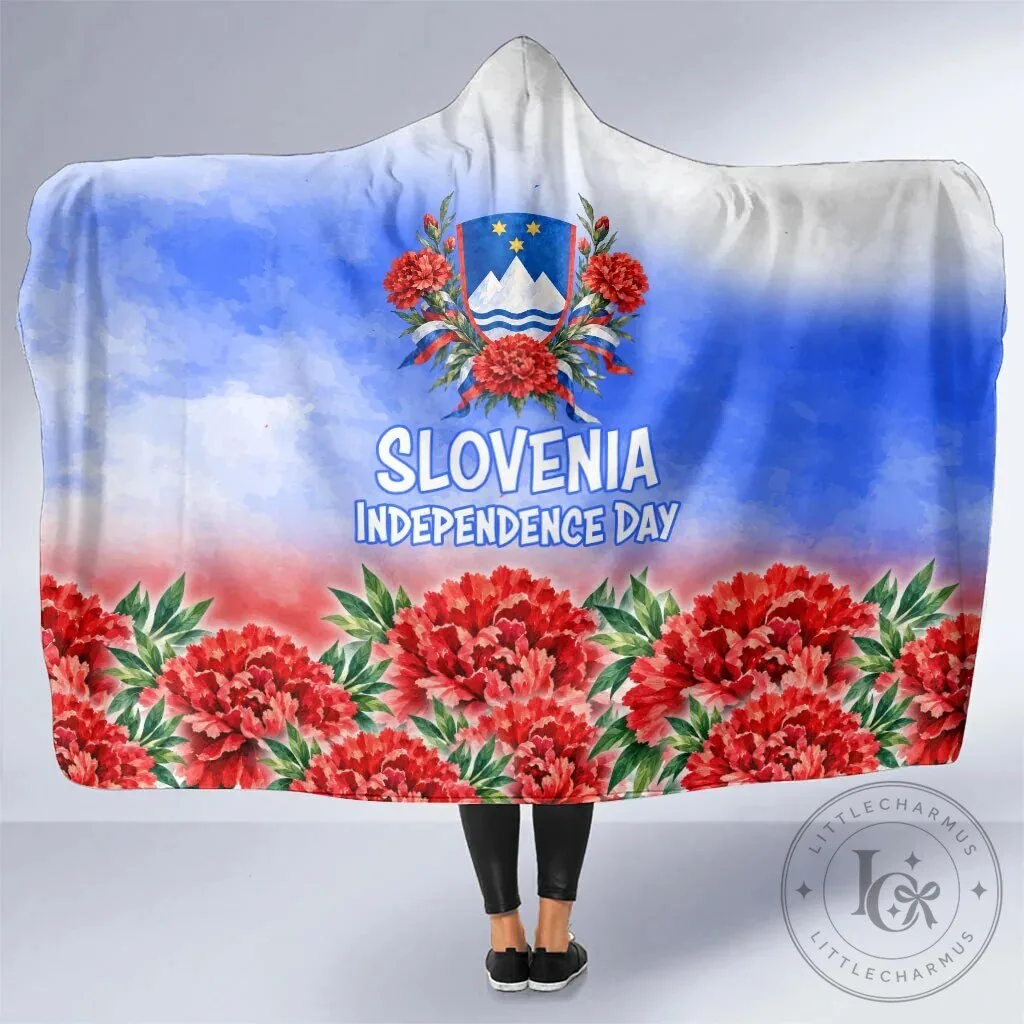 Slovenia Independence Day Red Carnation Emblem Hooded Blanket