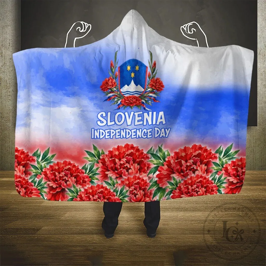 Slovenia Independence Day Red Carnation Emblem Hooded Blanket 10 Slovenia Independence Day Red Carnation Emblem Hooded Blanket