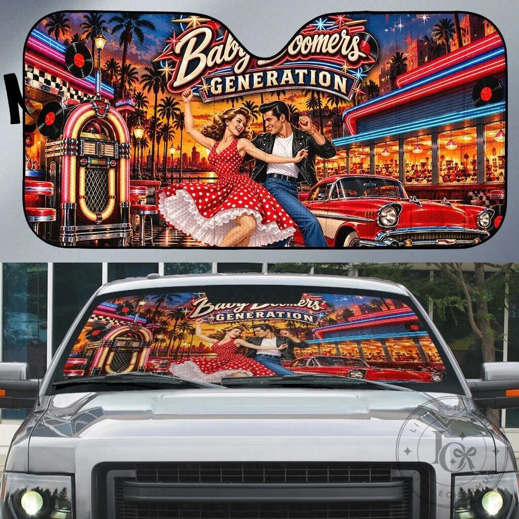 Baby Boomers Generation Vintage 1950s Retro Rock And Roll Car Sun Shade