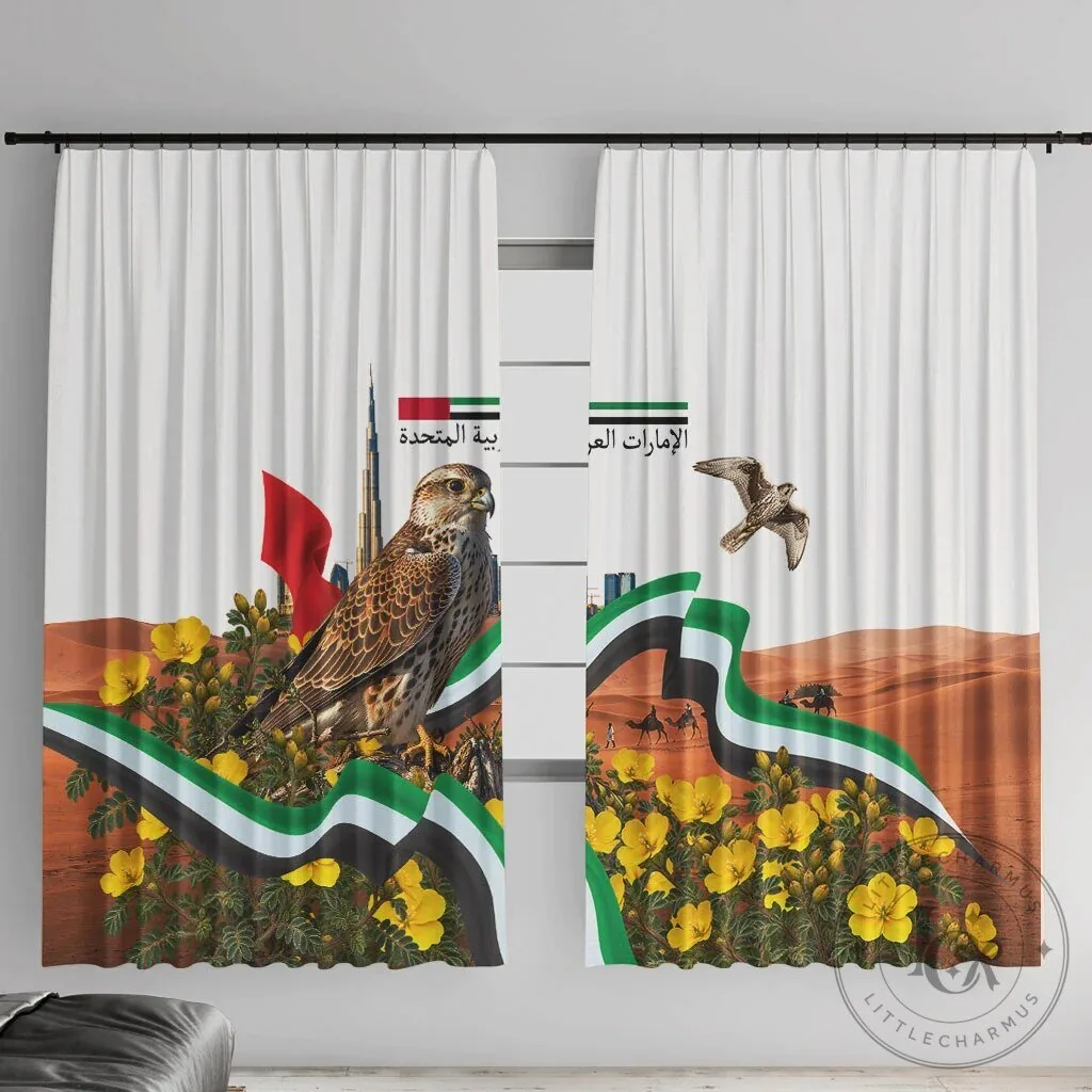 United Arab Emirates National Day Falcon Desert Landscape Window Curtain