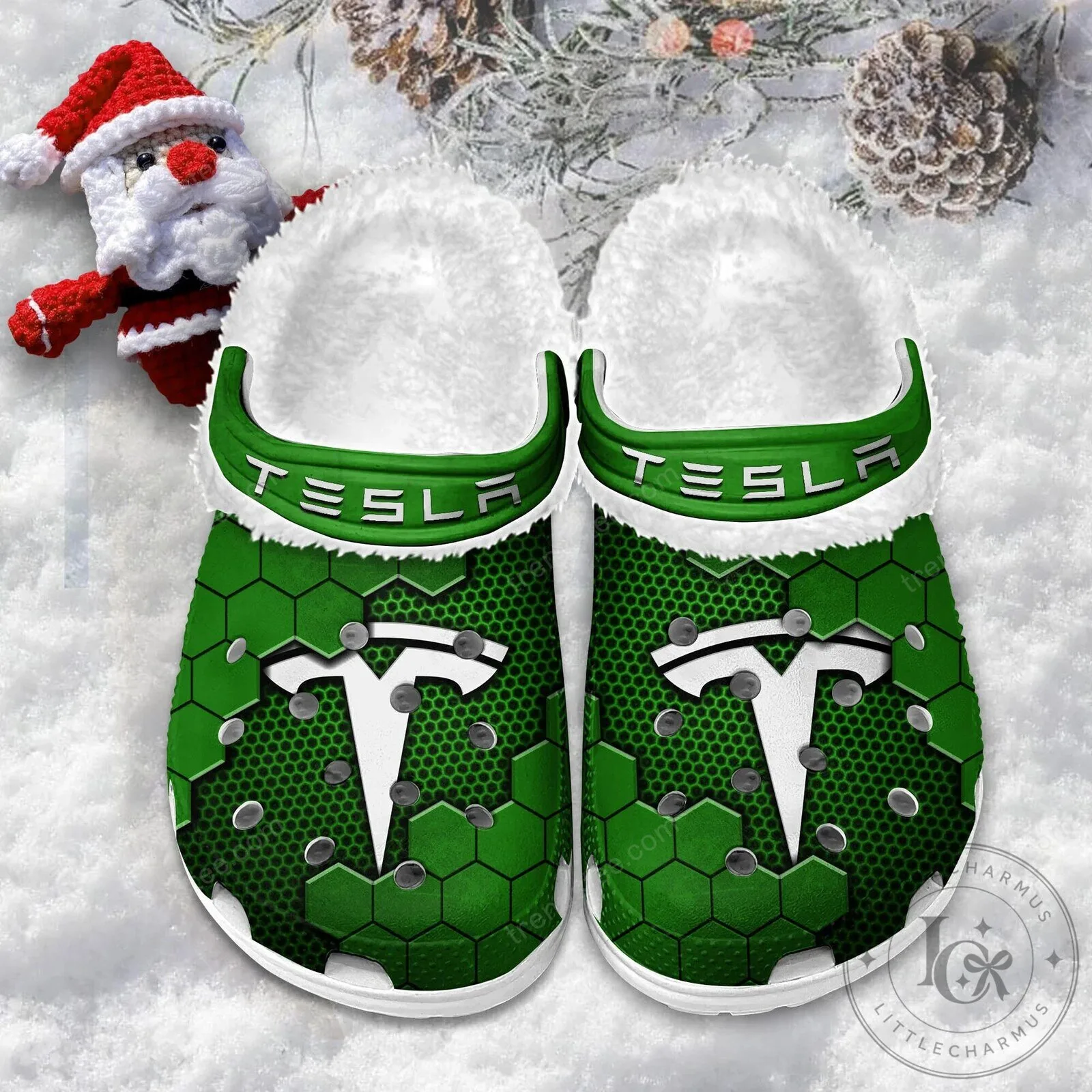 Tesla Red Hexagon Pattern Fur-Lined Clog Shoes 21 Tesla Red Hexagon Pattern Fur-Lined Clog Shoes