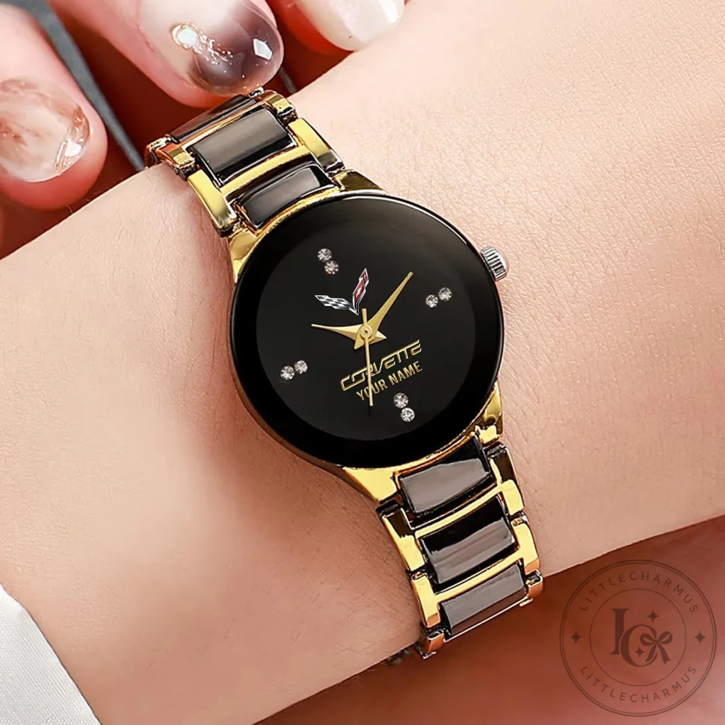 Corvette Custom Name Gold and Black Quartz Watch for Women Corvette Custom Name Gold and Black Quartz Watch for Women