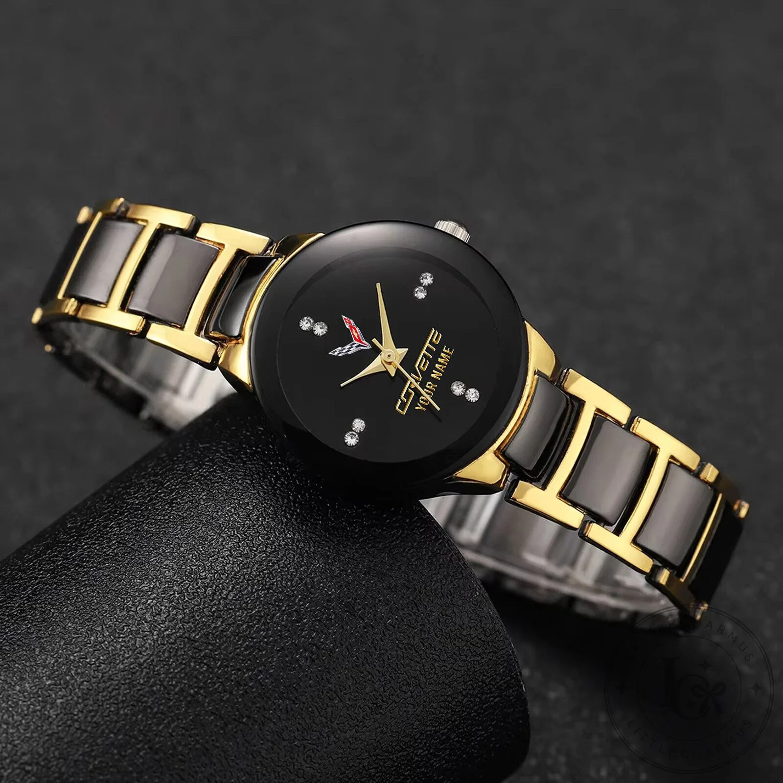 Corvette Custom Name Gold and Black Quartz Watch for Women 20 Corvette Custom Name Gold and Black Quartz Watch for Women