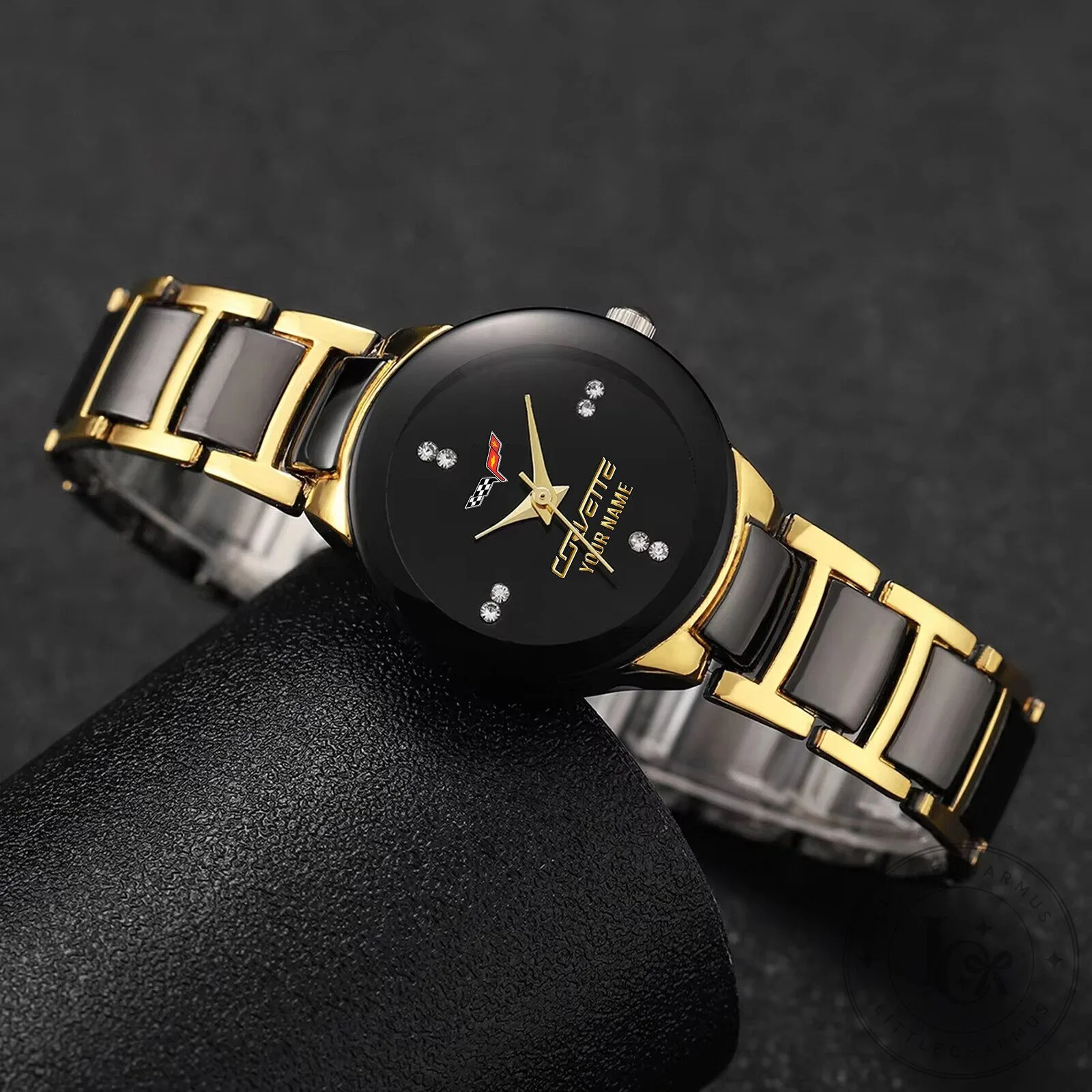 Corvette Custom Name Gold and Black Quartz Watch for Women 24 Corvette Custom Name Gold and Black Quartz Watch for Women