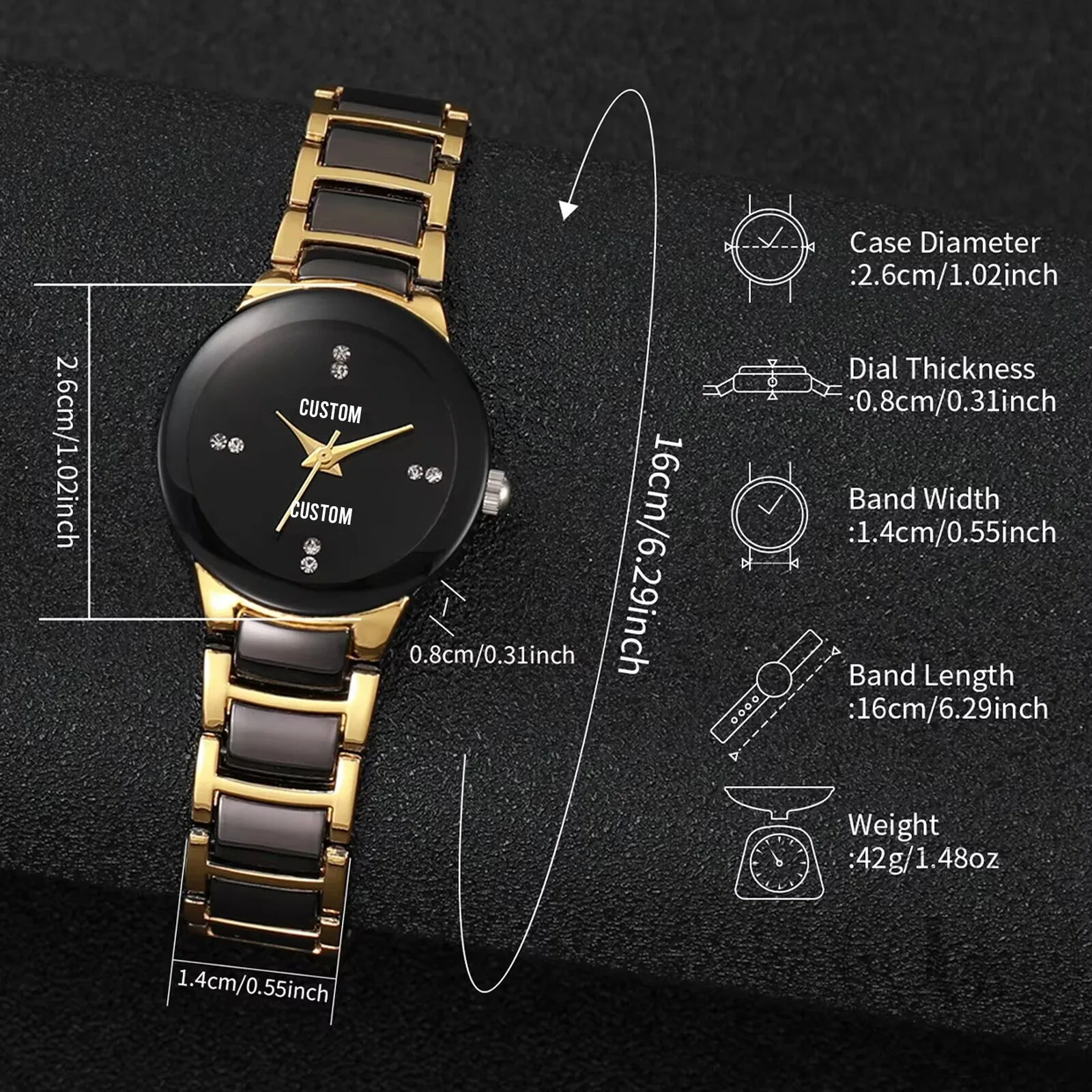 Corvette Custom Name Gold and Black Quartz Watch for Women 26 Corvette Custom Name Gold and Black Quartz Watch for Women