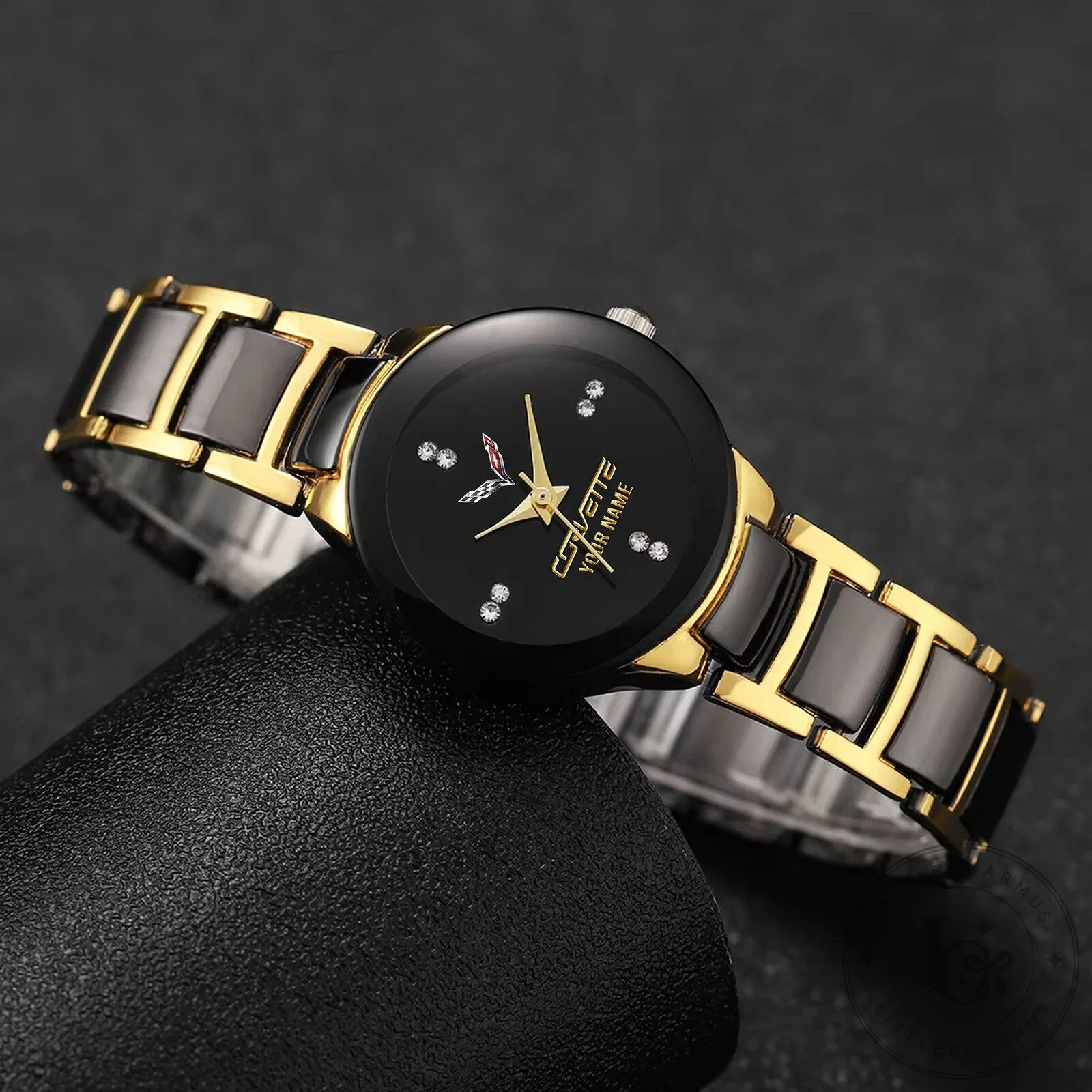 Corvette Custom Name Gold and Black Quartz Watch for Women 27 Corvette Custom Name Gold and Black Quartz Watch for Women