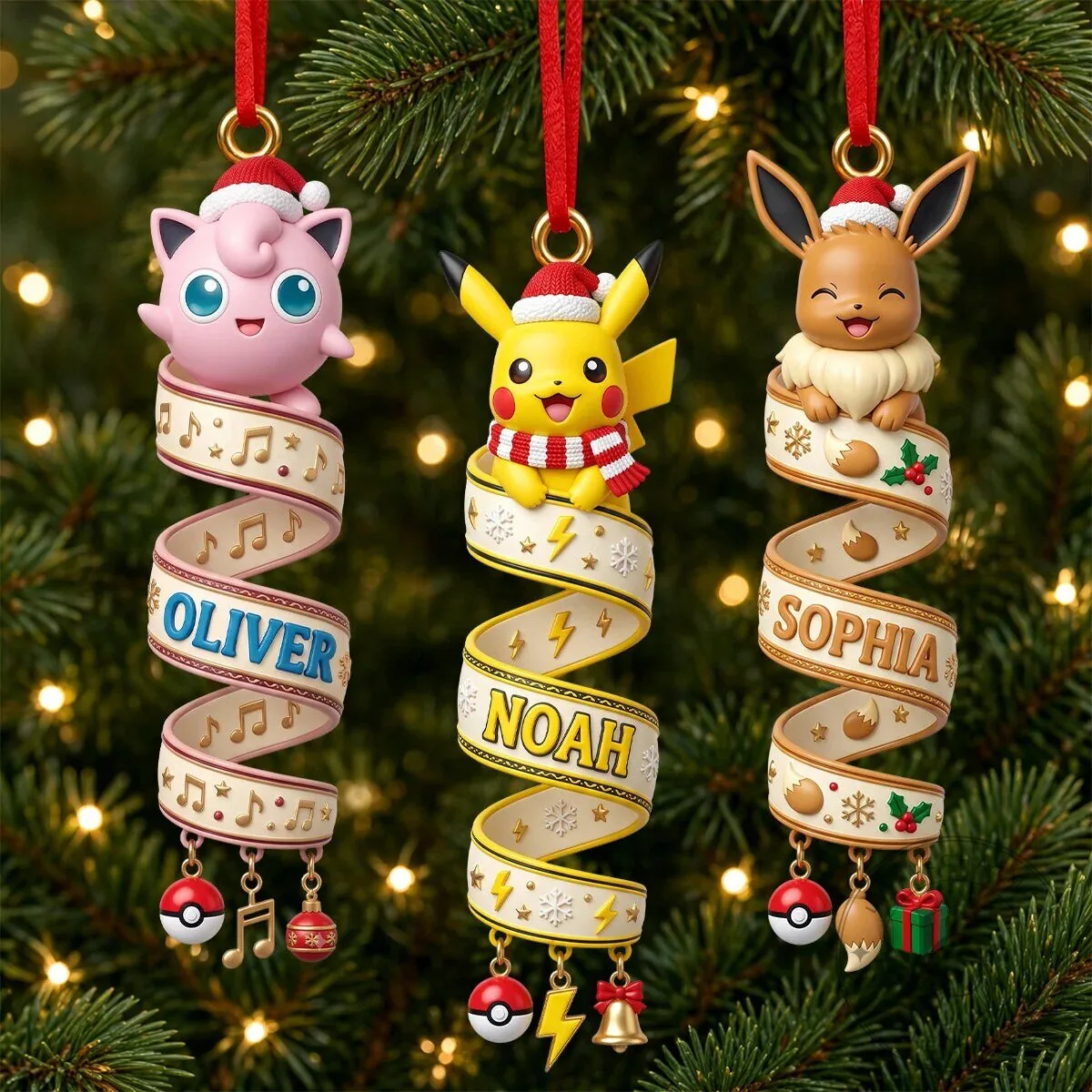 Personalized Pokemon Jigglypuff Pikachu Eevee Christmas Tree Ornament