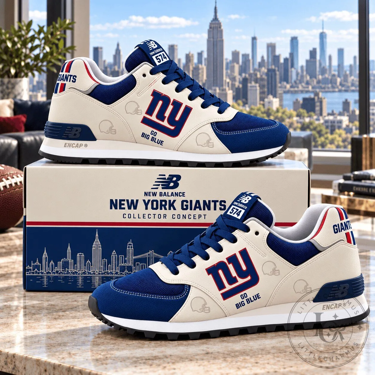 New York Giants New Balance 574 Go Big Blue Custom Sneakers
